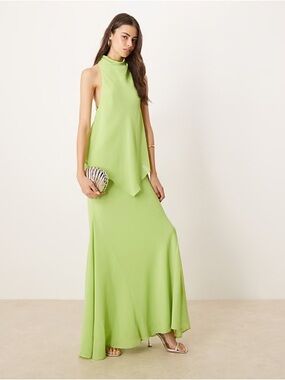 ISO- ASOS DESIGN chiffon high neck double layer maxi dress